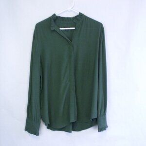 Ann Taylor Green Ruffle Trim Top